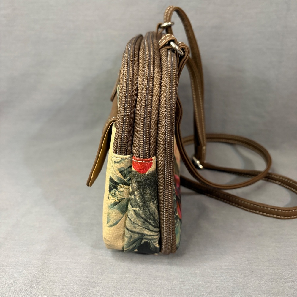 Multisac Multi Compartment Zippy Crossbody Purse Bag Valencia Floral Brown - Picture 14 of 16